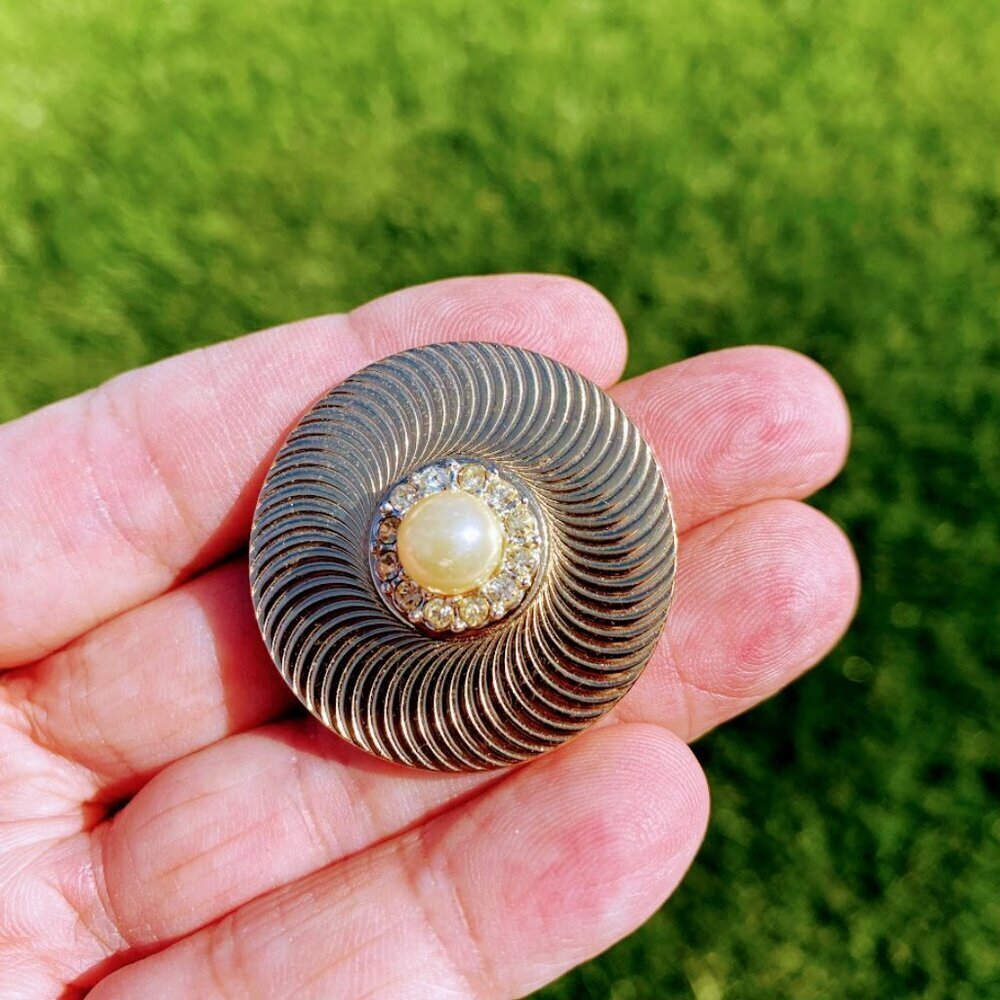 Marboux Vintage Estate Pearl Crystal Swirl Brooch